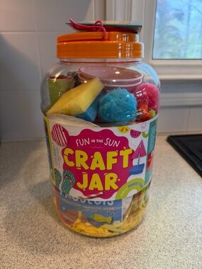 NEW!  Fun in the Sun Craft Jar - Kids Craft Kit (Orange Lid, Multicolor Pieces)